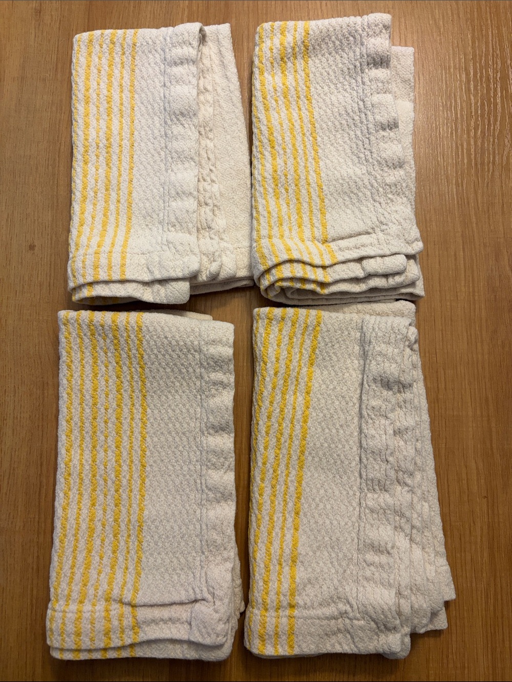 Pottery Barn Cream and Yellow Striped Dishcloth Napkins